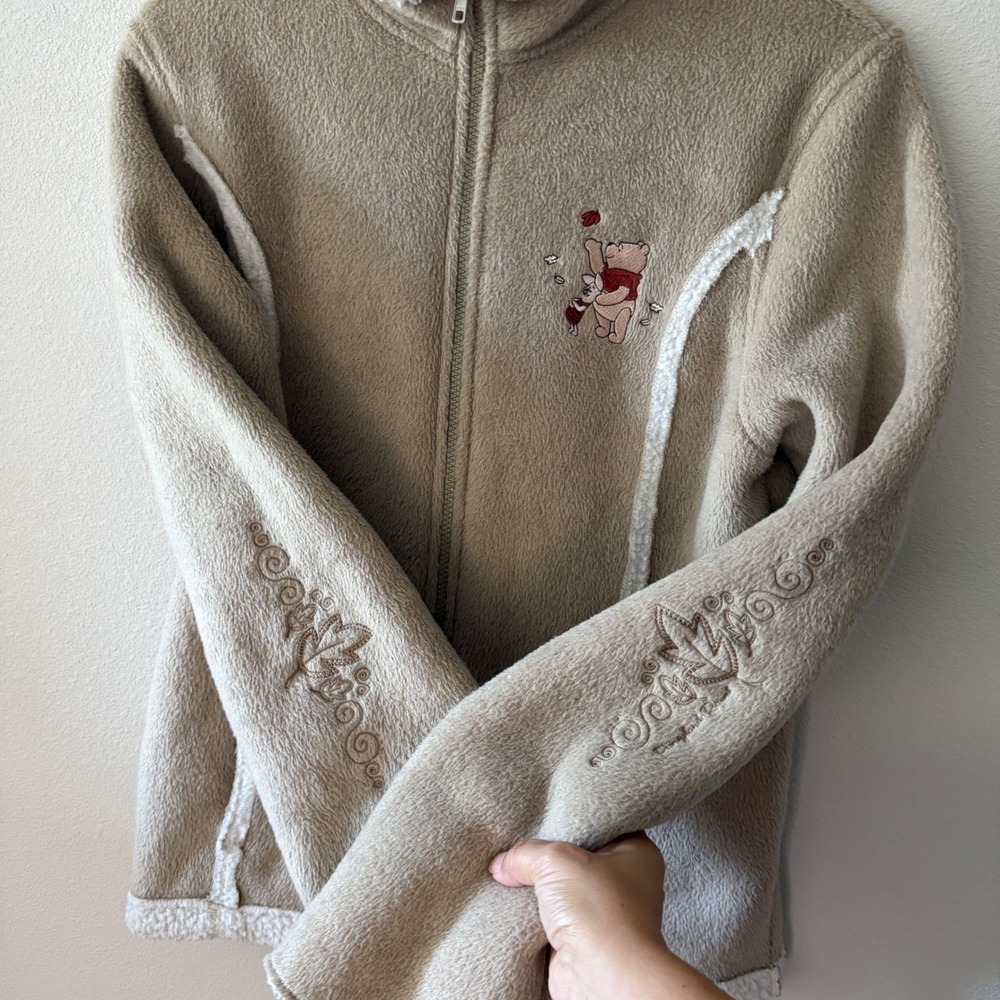 DISNEYLAND RESORT Womens Fleece Jacket Winnie Pooh Embroidered Cozy Tan Size M - Picture 2 of 8